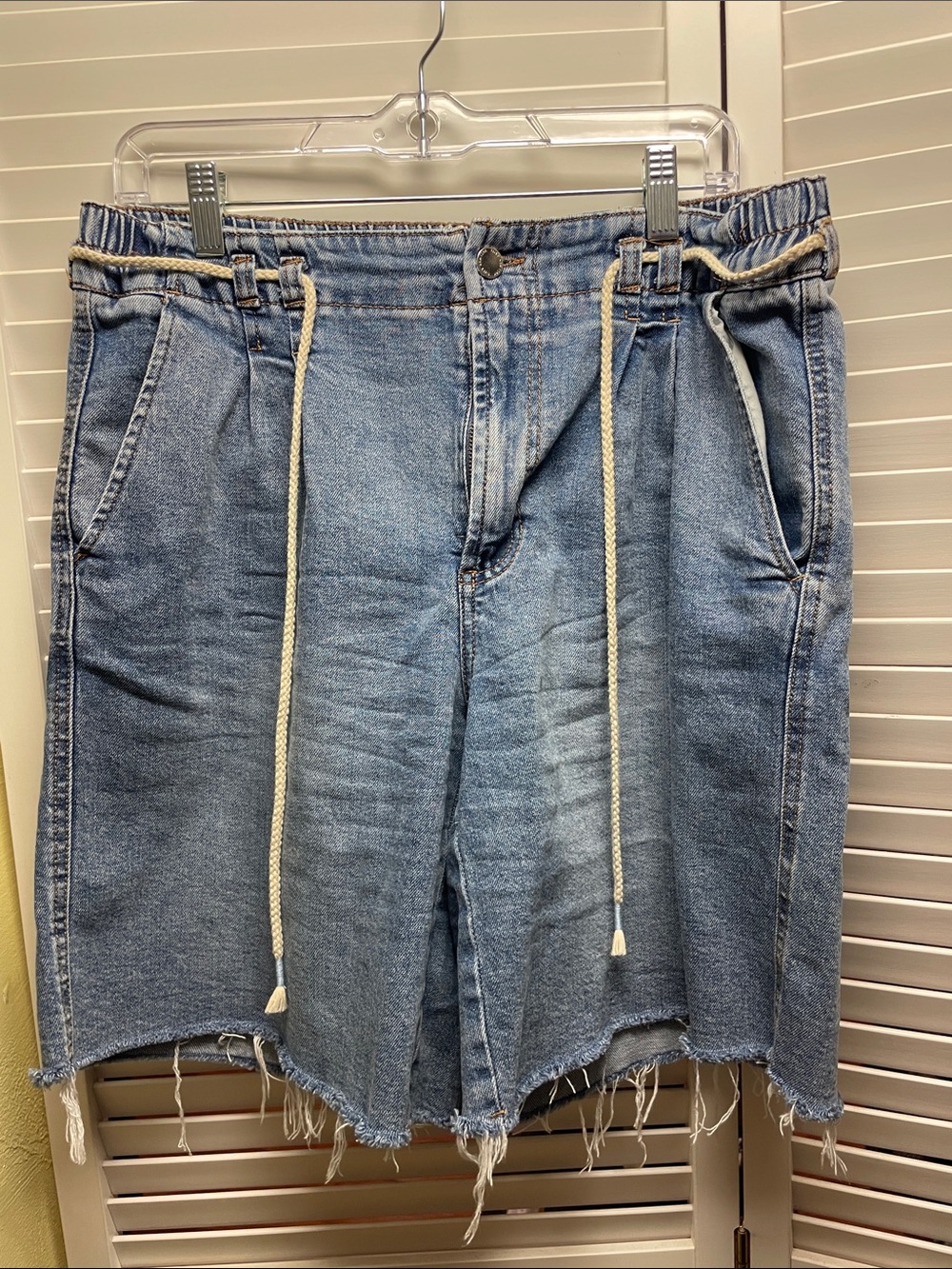 Oat New York Light Blue Washed Denim Drawstring Shorts